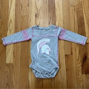 Wes and Willy Gray and Pink MSU Spartans Long Sleeve Baby Onesie size 12 months